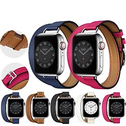 Horlogeband voor Apple Watch Series 8 7 6 5 4 3 2 1 SE Echt leer Vervanging Band Dubbele rondleiding Polsbandje Lightinthebox Top Merken Winkel